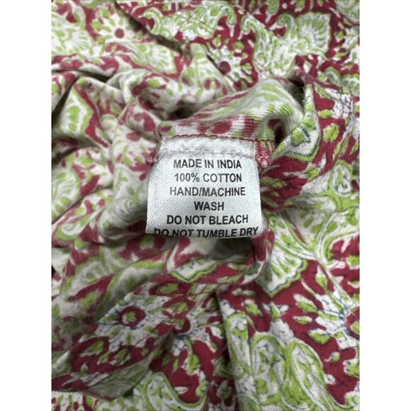 Nila Rubia Pink Green Paisley Hand Block Print Faux Wrap Long Sleeve Dress Large - Picture 6 of 6